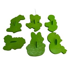 6 Vintage 1978 Wilton Easter Cookie Cutters Green Basket Duck Chick Bunny Lamb